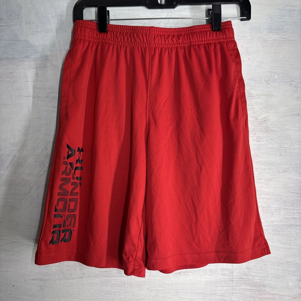 BOYS UNDER ARMOUR PROTOTYPE 2.0 WORDMARK SHORTS, #1361818, YLG,red logo basket